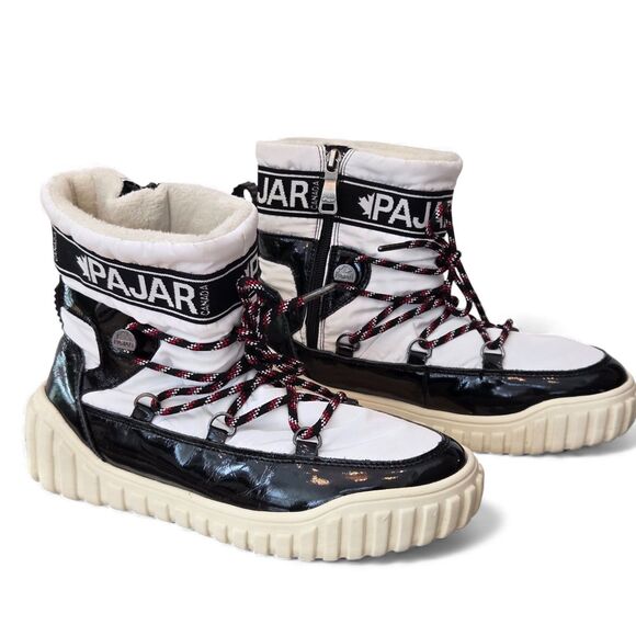 Pajar Black and White Winter Boots with Red Accents - Picture 2 of 14